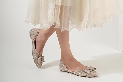 Miniatura 7 de Zapatos planos para mujer, zapatos planos de boda con diamantes de imitación, cómodos zapatos planos de ballet con punta puntiaguda, zapatos