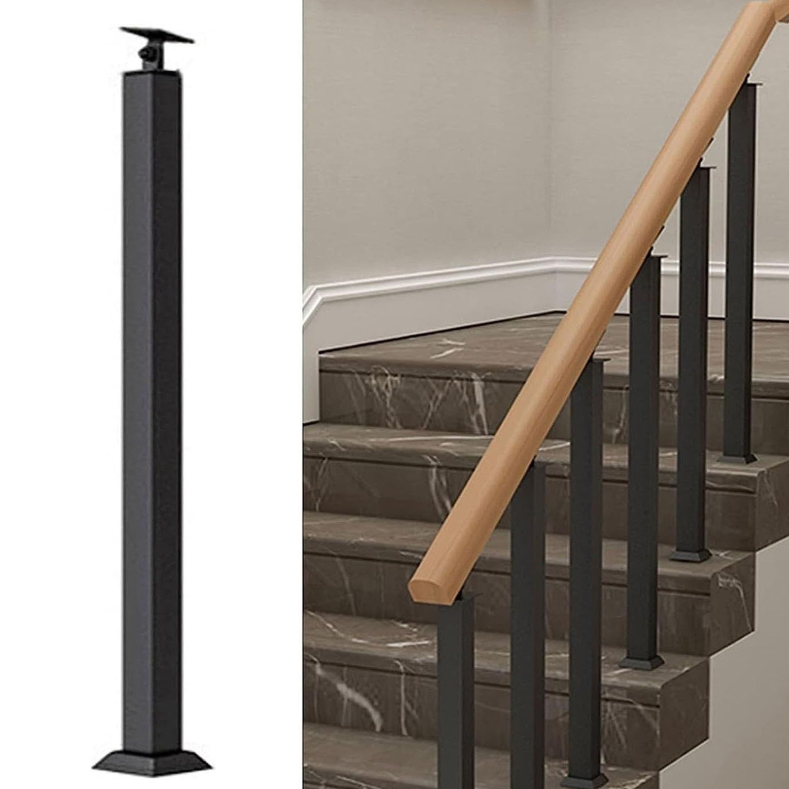 GLDYTVF Square Transition Baluster Column - Metal Handrail Railing Post, with Flat Adjustable 270° Angle Bracket, Garden Corridor Lofts Villa Stair Guardrail, Balustrade Fence Spindles(1PC