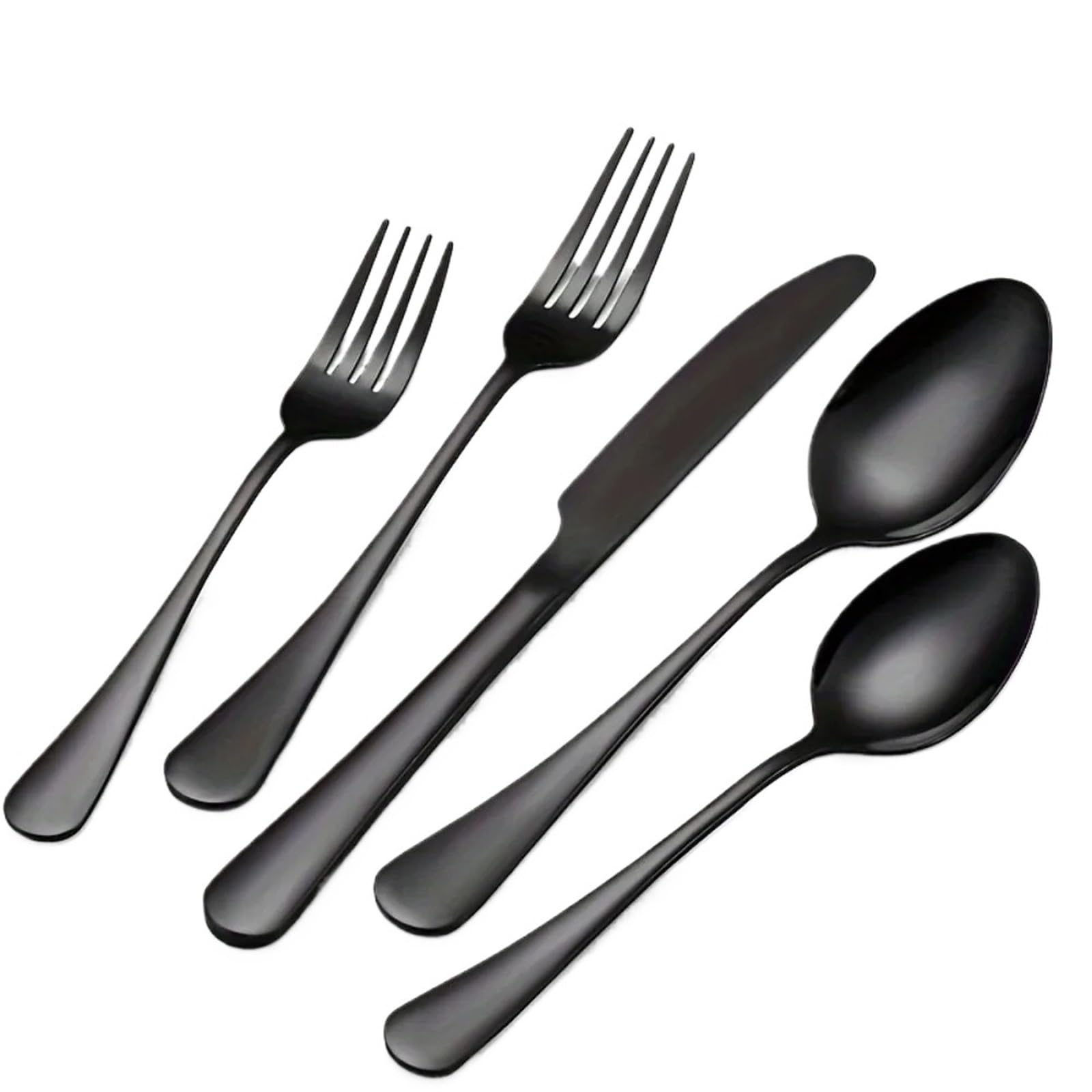 Juego de Cubiertos Juego de 20 cubiertos negros acero inoxidable, cocina, tenedor, cuchillo y cuchara, aptos for lavavajillas