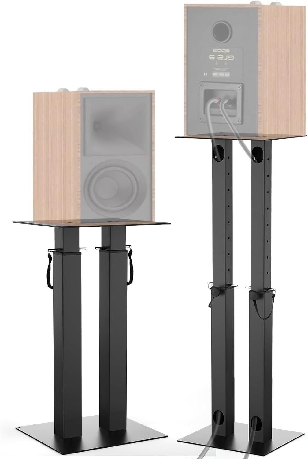 Universal Speaker Stand Pair Double Tubes Heavy Duty Bookshelf Speaker Stands Support 110lbs Adjustable Floor Speaker Stand with Non-Slip EVA for Home Theater