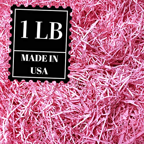 Shredded Paper Gift Basket Filler - Natural Packing Shreds for Crafts, Boxes and Bags, Recycled Decorative Stuffing Material, Raffia Confetti Easter Grass Fill by Mrs Fizz (Light Pink, 1 LB)