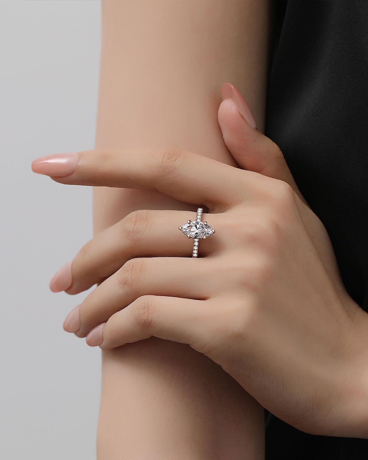 2CT Solitaire Elongated Marquise Cut Engagement Ring for Women, Simulated Diamond Promise Ring in 925 Sterling Silver - Image 5