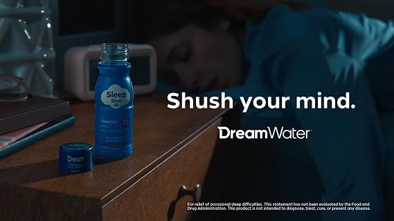 Dream Water NSF Sleep Aid Supplement Liquid Shots; Melatonin 5mg, GABA, 5-HTP; Zero Sugar, Natural Flavors, No Added Colors, 2.5 oz Liquid Sleep Shots, Snoozeberry, 12-Count.