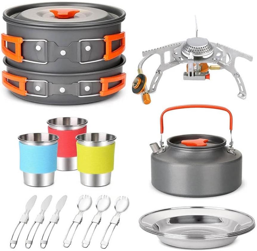 Camping Travel Equipment Tableware Cookware Kit Pots Burner Gas Stove Accessories Kitchen Utensils Sets Picnic BBQ Supplies