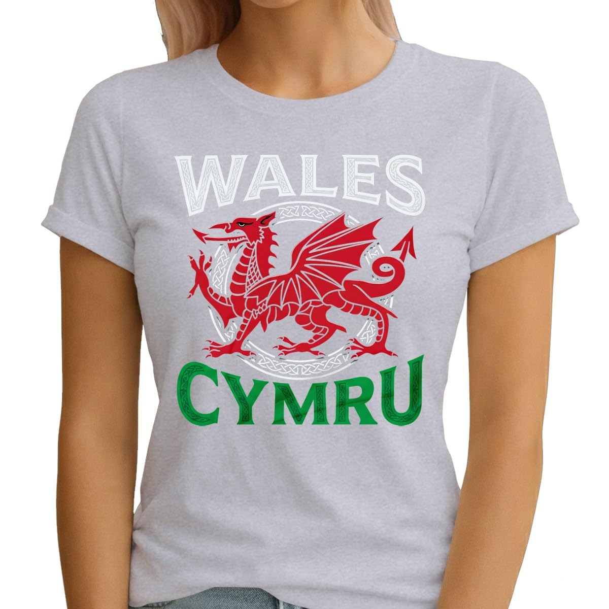 Wales Cymru Womens T Shirt Welsh Rugby Football Supporter Clothing St Davids Day Themed Apparel 2XL (18) Heather Grey
