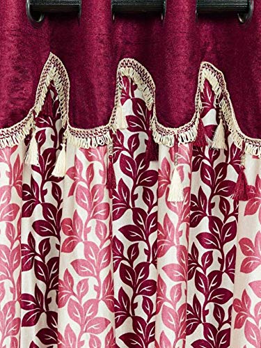 Image of Cortina Durable & Stylish Premium Floral Design 100% Polyester Curtains - Metal Grommets - Easy Fitting Over Window - Bedroom Living Room Kids Room Hall Kitchen - 7 Feet Set of 1 - Maroon 1