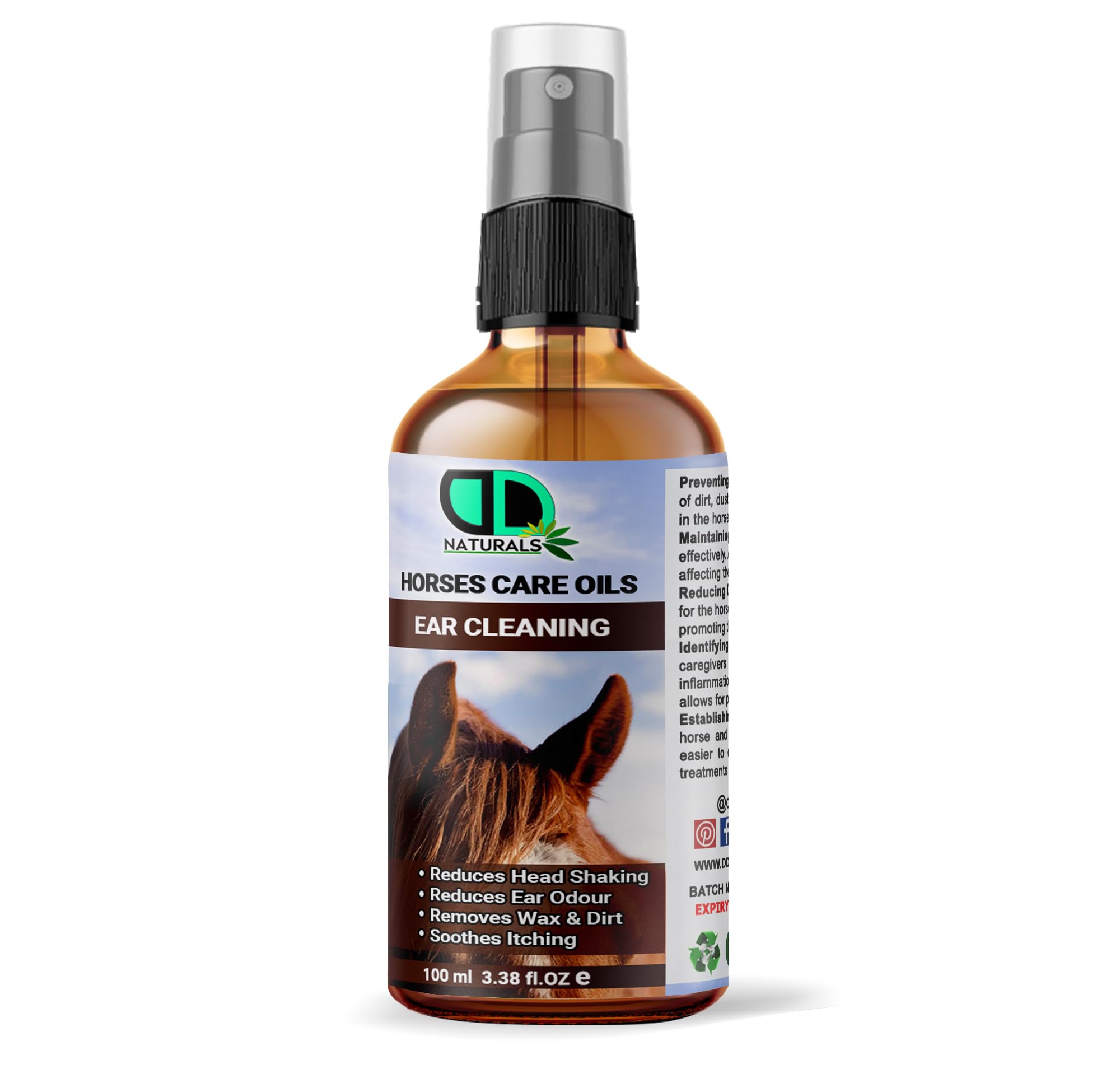 DD teck Horse Ear Cleaning Care Oil | Reduce Head Shaking & Ear Odour, Preventing Infections& Maintaining Hearing Health, Identifying Issues & Improving Communication (50ml Dropper Spray)