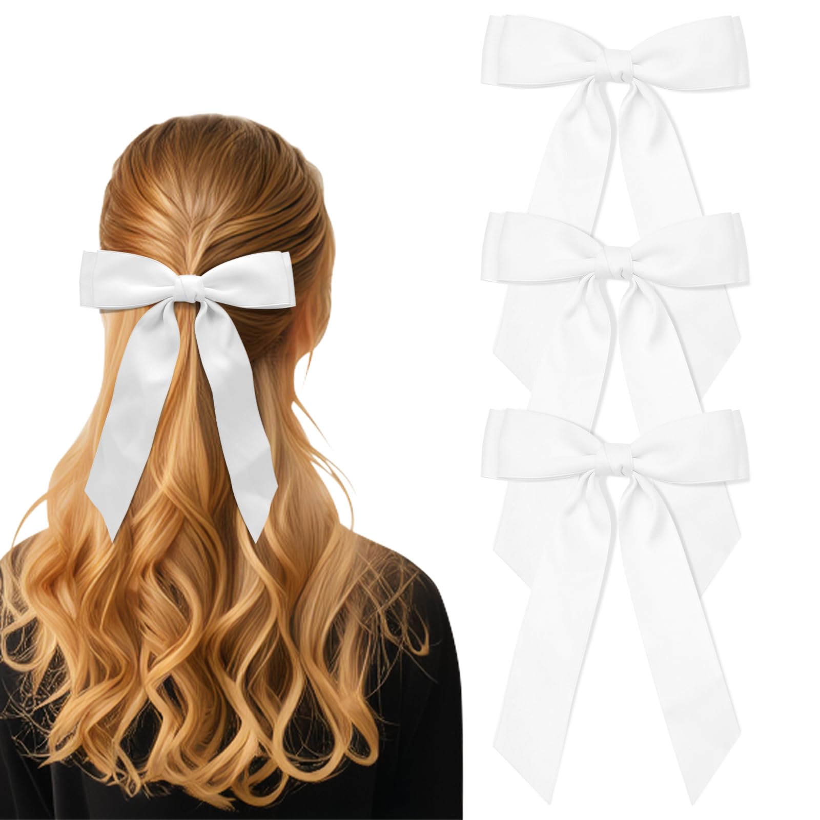 Elegant White Bow Hair Clip. Hair accessories. ? Bride White Satin Hair Bow – J&J Designs main image 2
