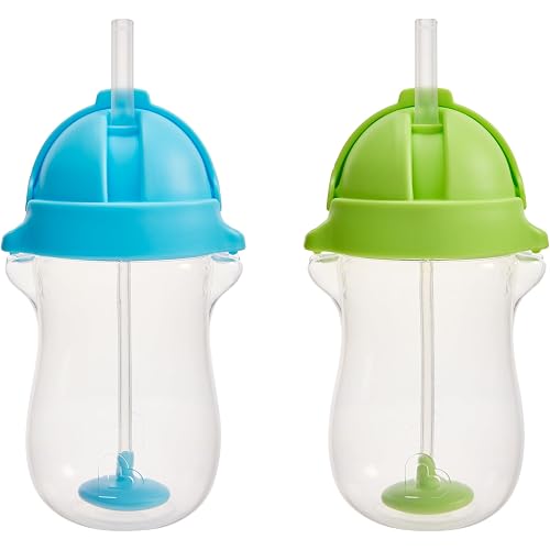 Munchkin Any Angle Weighted Toddler Straw Cups, 10 Ounce, 2 Pack, Blue/Green