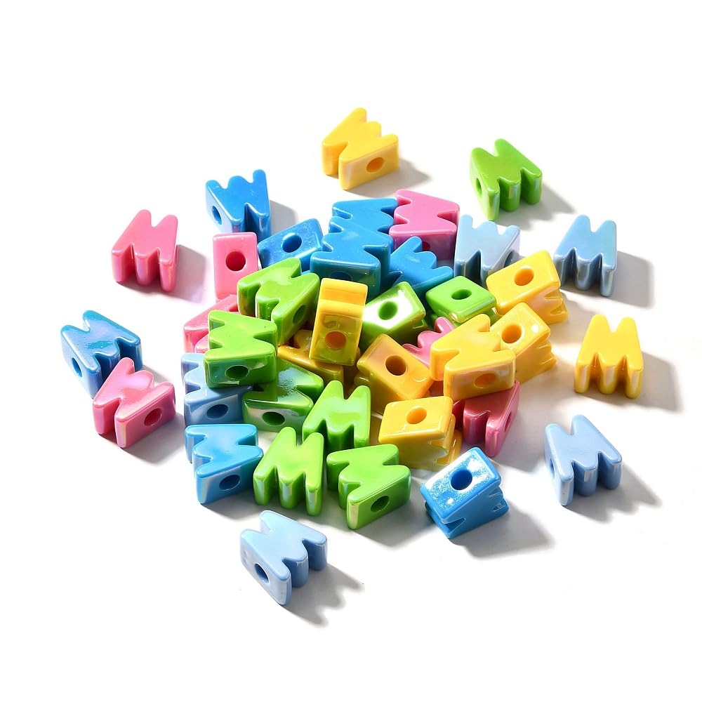 DanLingJewelry 40Pcs Random Rainbow Large Letter M Acrylic Beads AB Colour Iridescent Alphabet Keychain Beads for Bracelets Necklaces Jewellery Making โ image 1