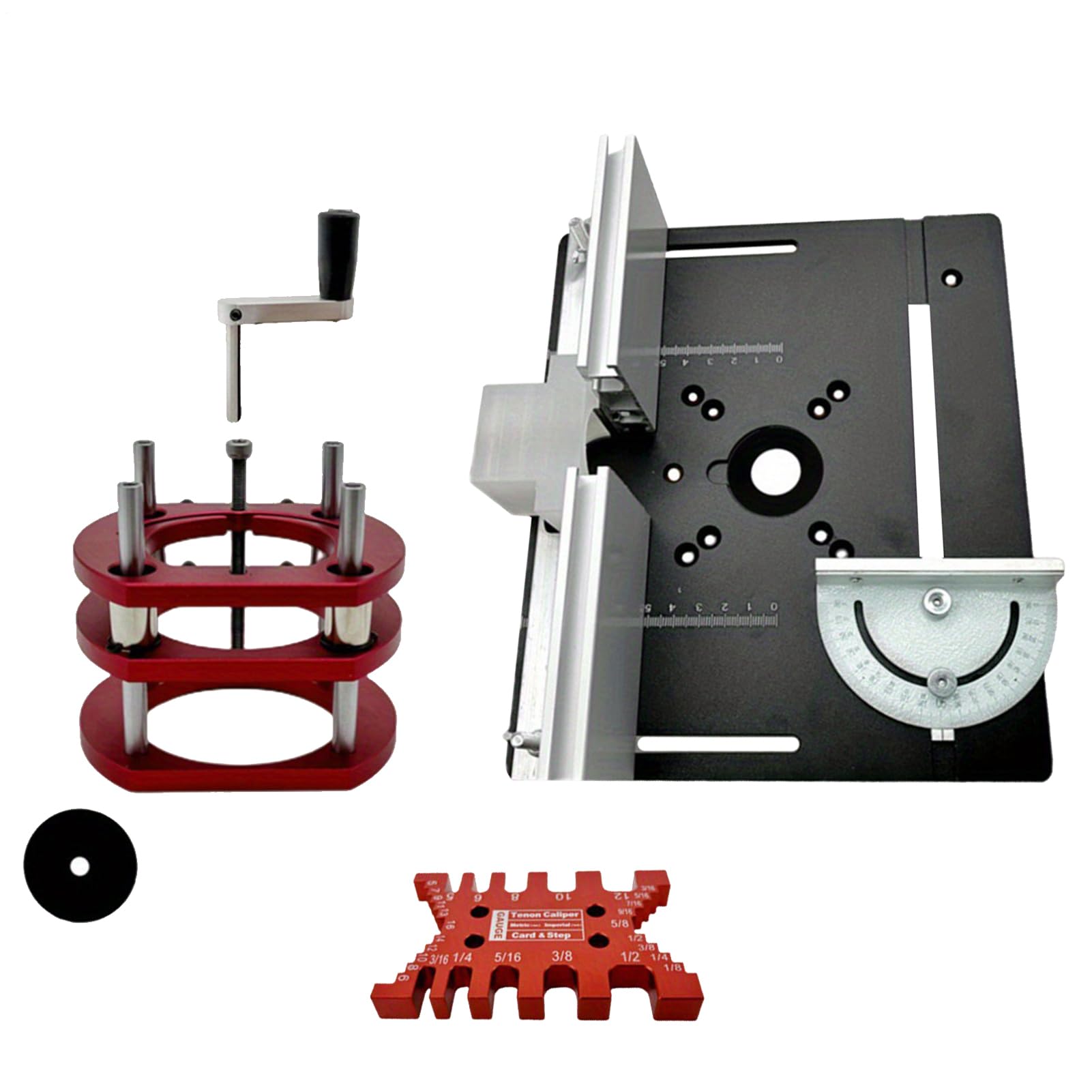 Elevador de metal, elevador | Elevador de fresado de aluminio con placa | Inserto de sierra de mesa Placa base Kit de elevación manual Herramienta de grabado para ranurado, recorte, biselado