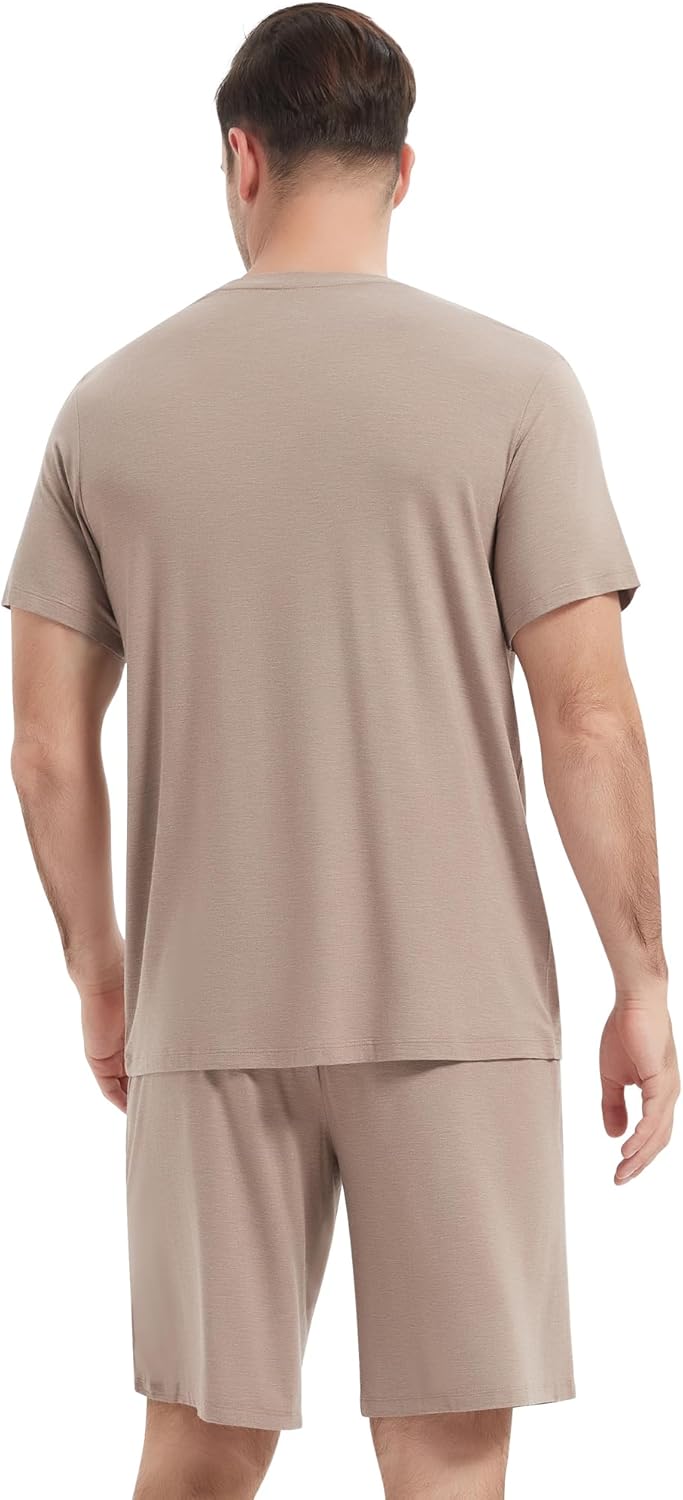 NACHILA Men's Pajamas-Viscose Made from Bamboo Short Sleeve Sleep Shirt and Pajama Shorts Set Cool Sleepwear with Pockets - Image 3