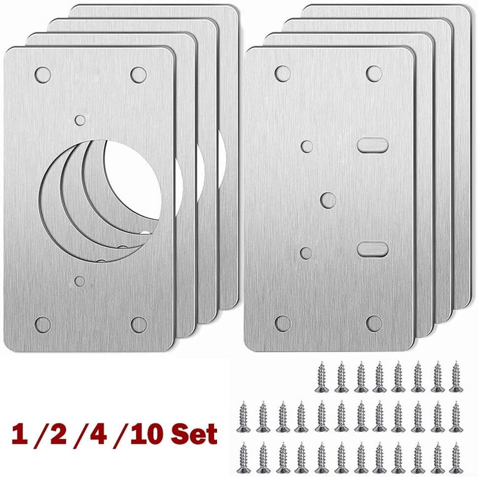 Stainless Steel Cabinet Hinge RePairssss Plate, Kitchen Cupboard Door Fixing Bracket for Broken Hinge Mending, Drawer Screw Hole Cover Reinforcement Kit(10 Pair)