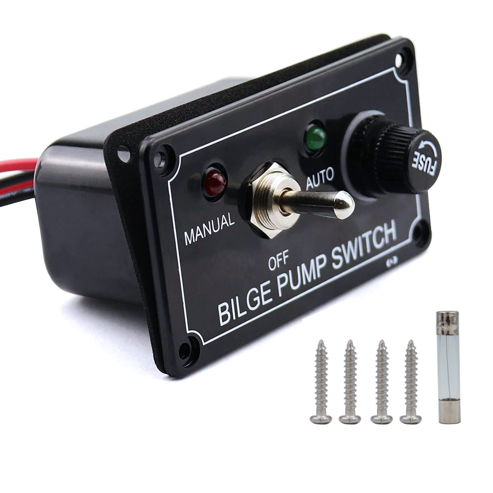 12V Bilge Pump Control Switch Panel 3 Way Manual/Off/Auto with LED Indicator 5A Fuse for Yacht Camper Truck Marine Boat