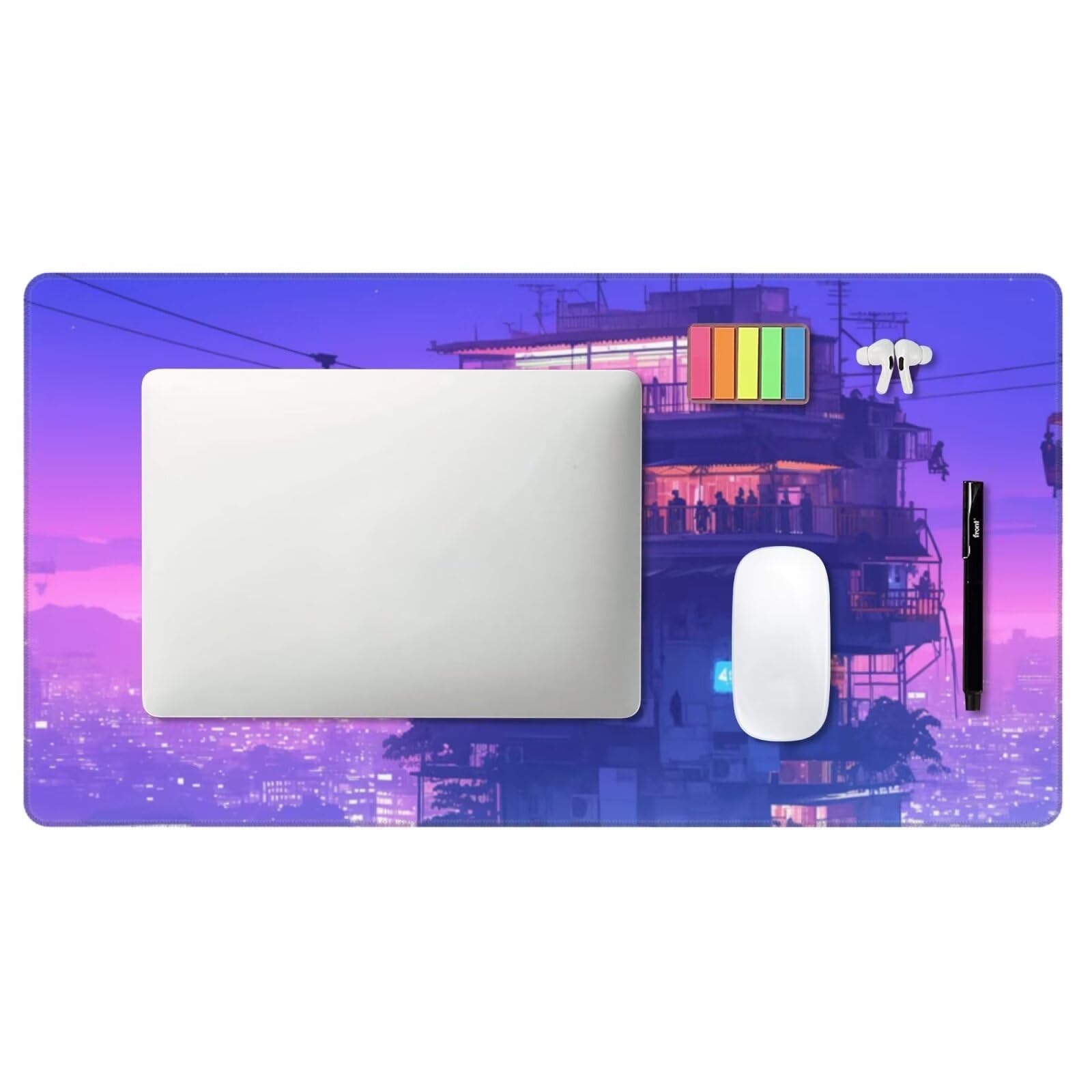 Alfombrilla de Ratón Gaming Grande XXL 1200x600x4mm con Bordes Cosidos, Tela de Micro Tejido, Base de Goma Antideslizante y Mouse Pad, para Teclado Jugadores Escritorio, PC, Oficina Noche Morada Y6945