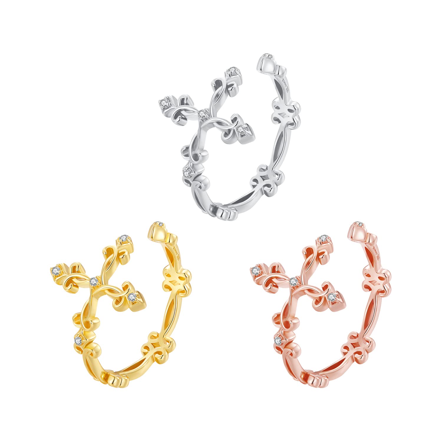 Srebrny styl wiktoriański krzyż otwarty pierścień wiara dla kobiet 925 srebro Vintage pierścionki kwiatowe srebrne Bijoux
