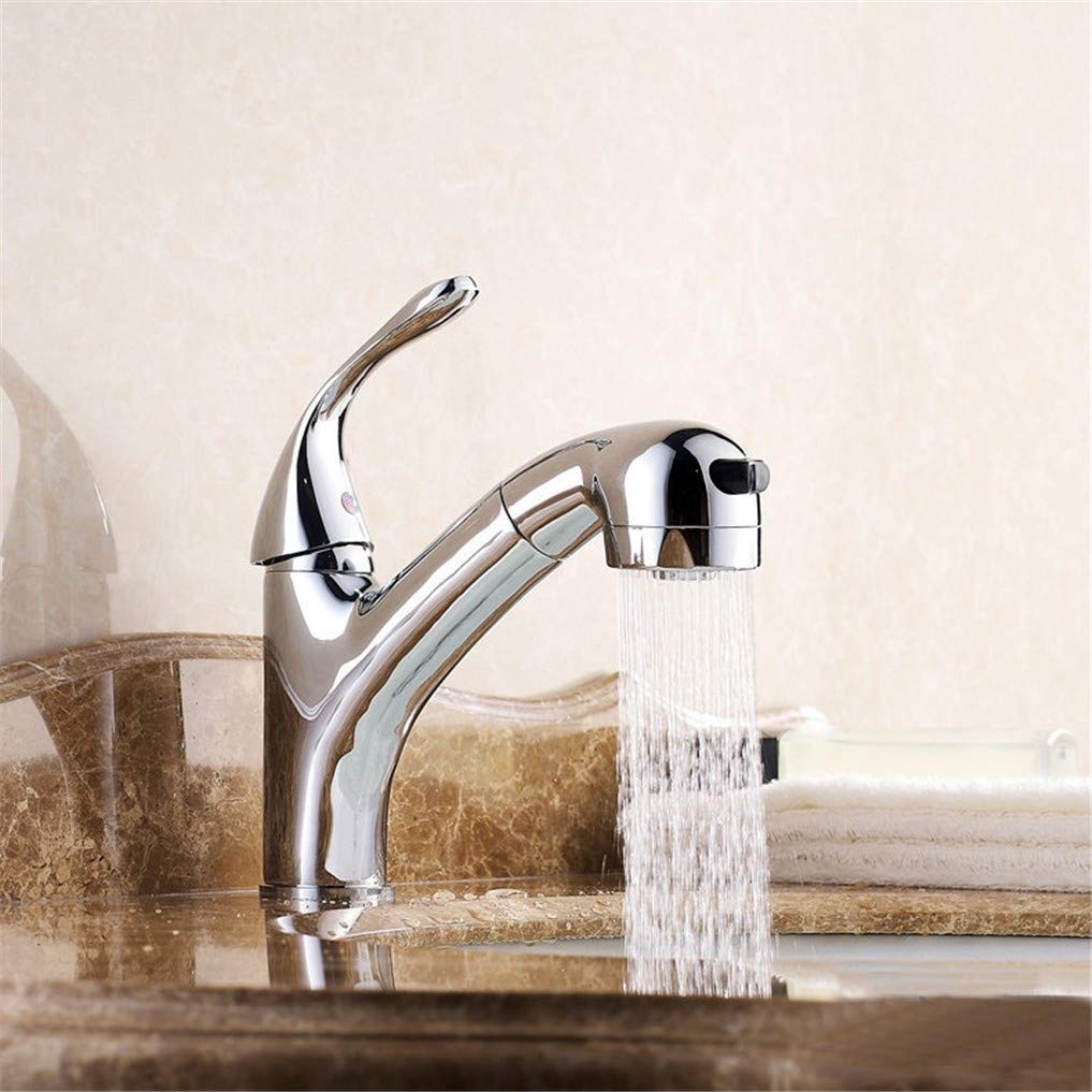 DFGHNBVC Pull Out Kitchen Faucet Chromed Polished Brass Basin Mixer Tap Kitchen Sink Basin Faucets Single Handle With Pull Out Spray Head