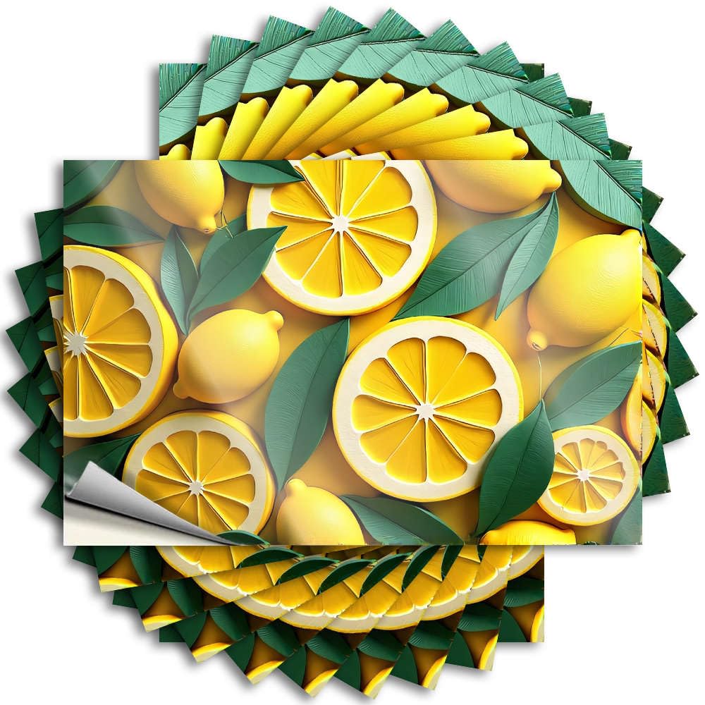 Fzfn Colour Accessories, Sticker Billiards Tumbler Lemons And Lemon Slices With Green Leaves. | Cozy Waterproof Vinyl Stickers(12X18cm)