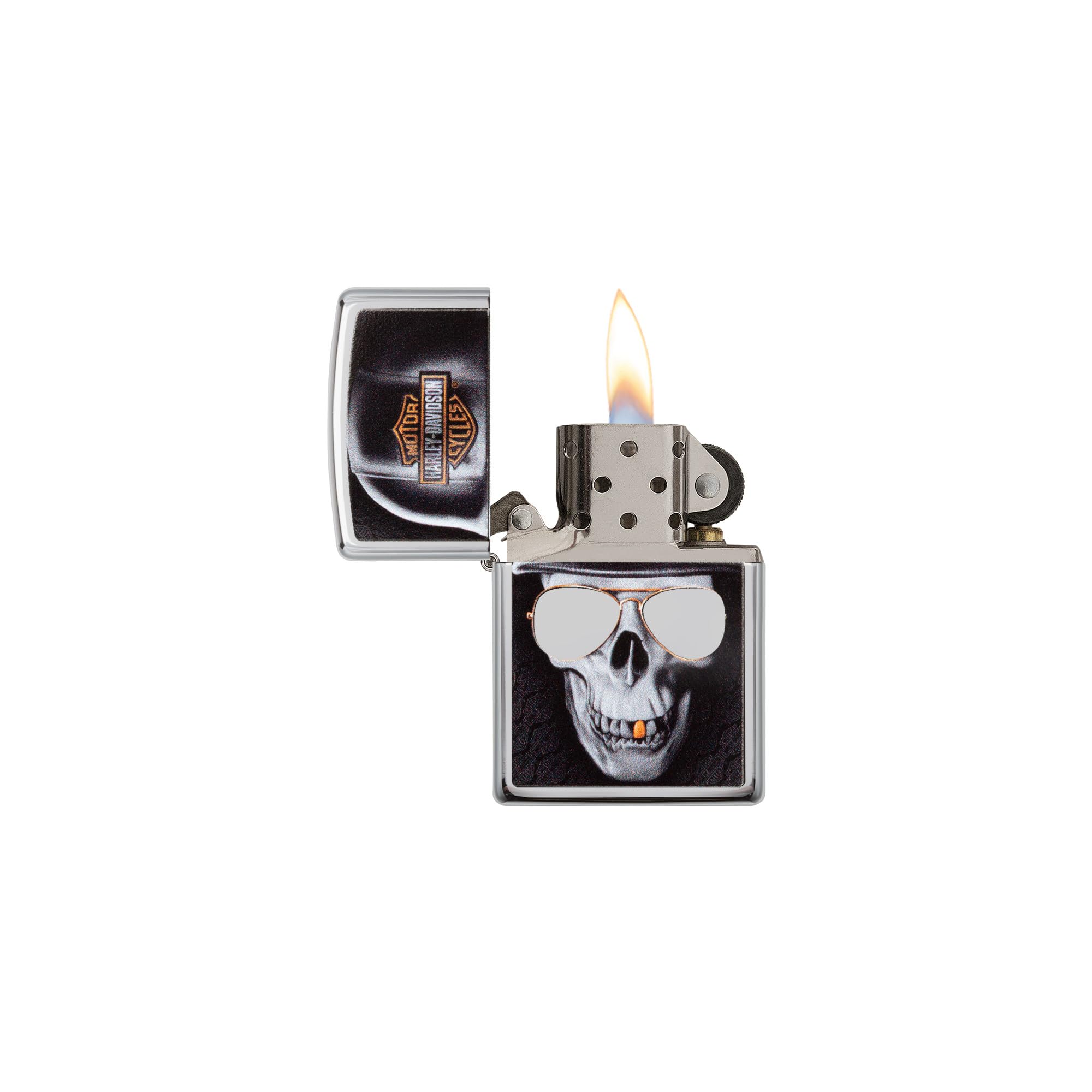 Zippo Unisex czaszka HD - helikm, okulary przeciwsłoneczne i złote narzędzie wiatroodporne zapalniczka, chrom, regularna