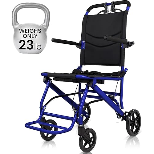 Vive Mobility Ultra-Lightweight Transport Wheelchair for Adults - Foldable, Portable Transfer Wheel Chair for Easy Travel - Narrow, Light Weight, Folding, Collapsible