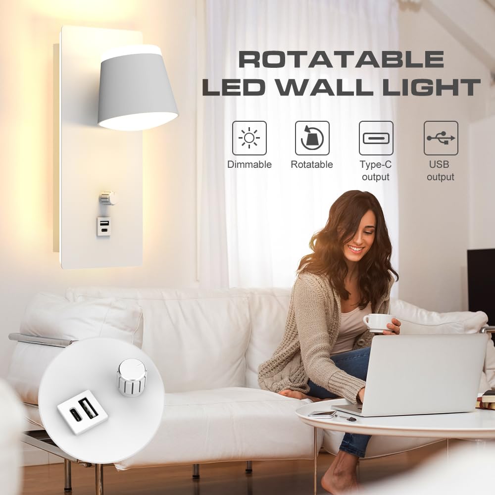 LED Wandlamp - Bedlamp met USB C poort en schakelaar | Zwart | 8W | 70