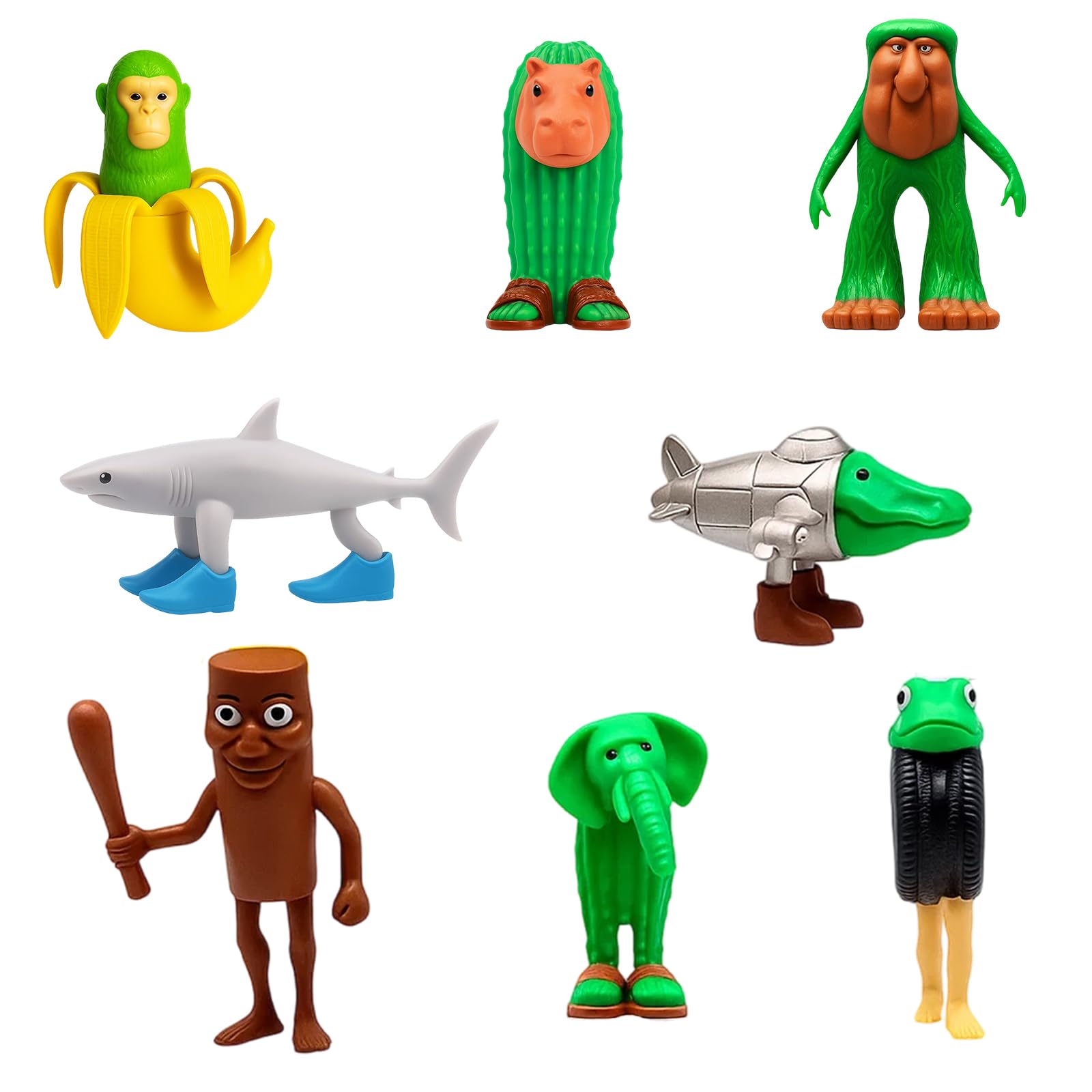 QXCFTW Funny Video Game Meme Figures 8PCS, Flipper Shark, Banana Monkey & More Absurd Collectibles
