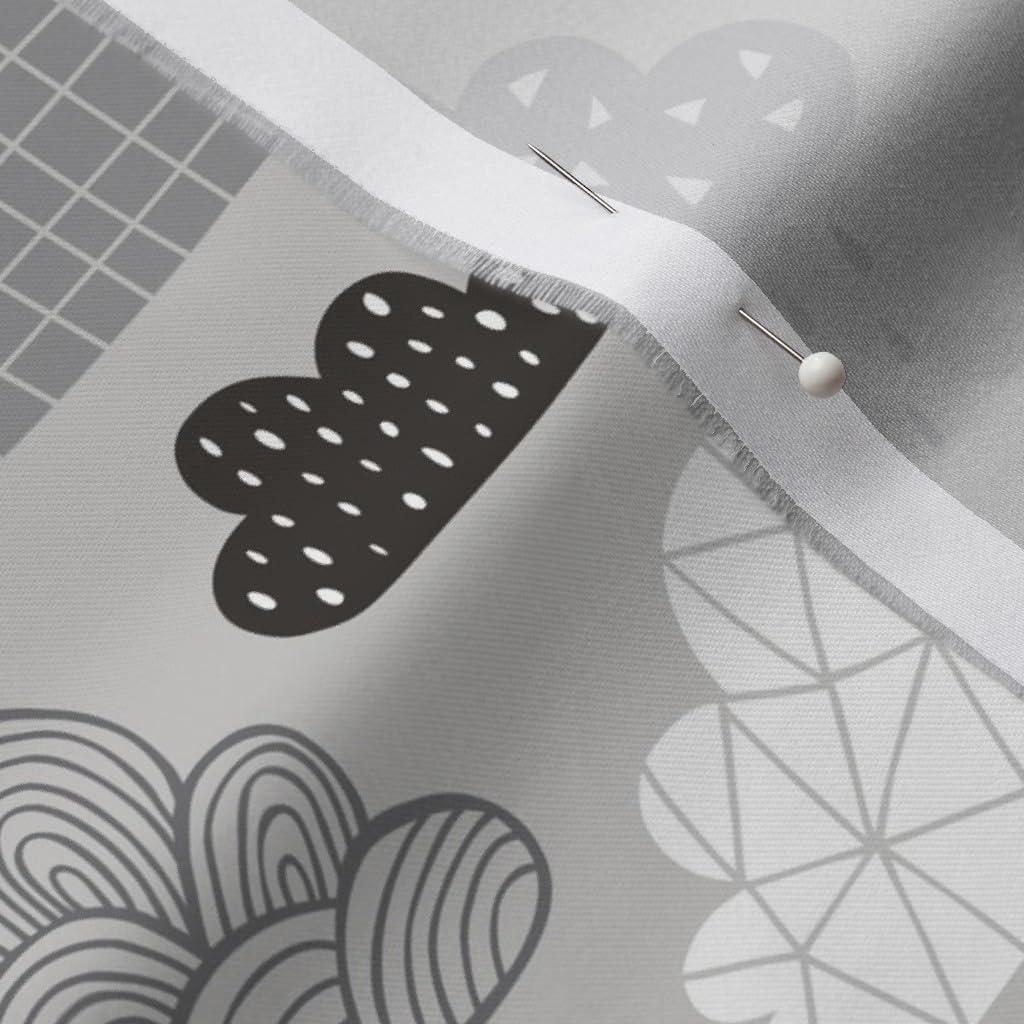 Spoonflower Fabric - Clouds Sky Black White Grey Sleep Dreams Cloud Printed on Organic Cotton Sateen Fabric by The Yard - Sewing Quilting Apparel Home Decor