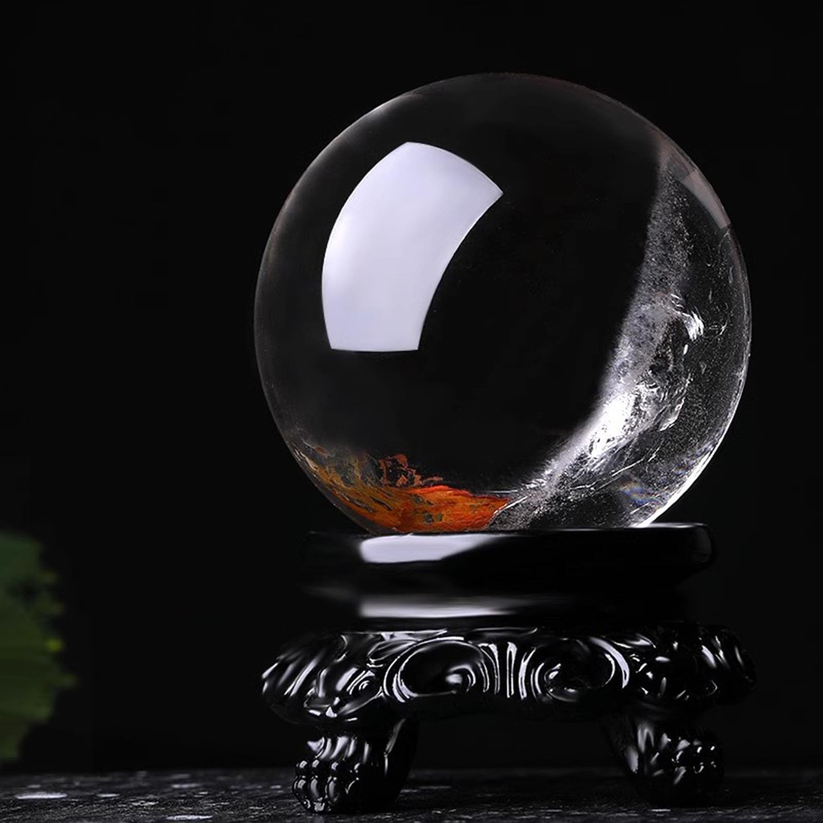 Sfera di Cristallo per Meditazione e divinazione Sfera di Cristallo Feng Shui, Sfera per Lenti, Sfera Decorativa con Supporto in Legno Trasparente per Decorazione Domestica,4CM