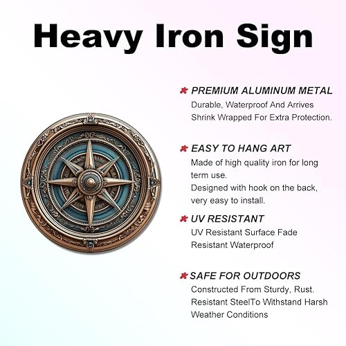 Miniatura 2 de SUPERDANT Letrero de metal con brújula vintage, letrero de metal con brújula de hojalata divertido retro para dormitorio, hombre, cueva, cafetería,