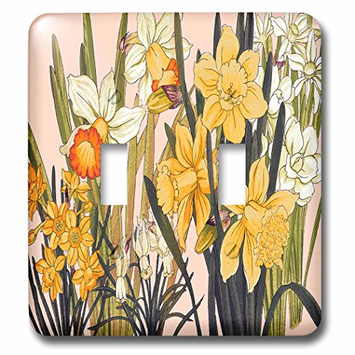 Placa de interruptor doble decorativa con estampado daffodil amarillo 3