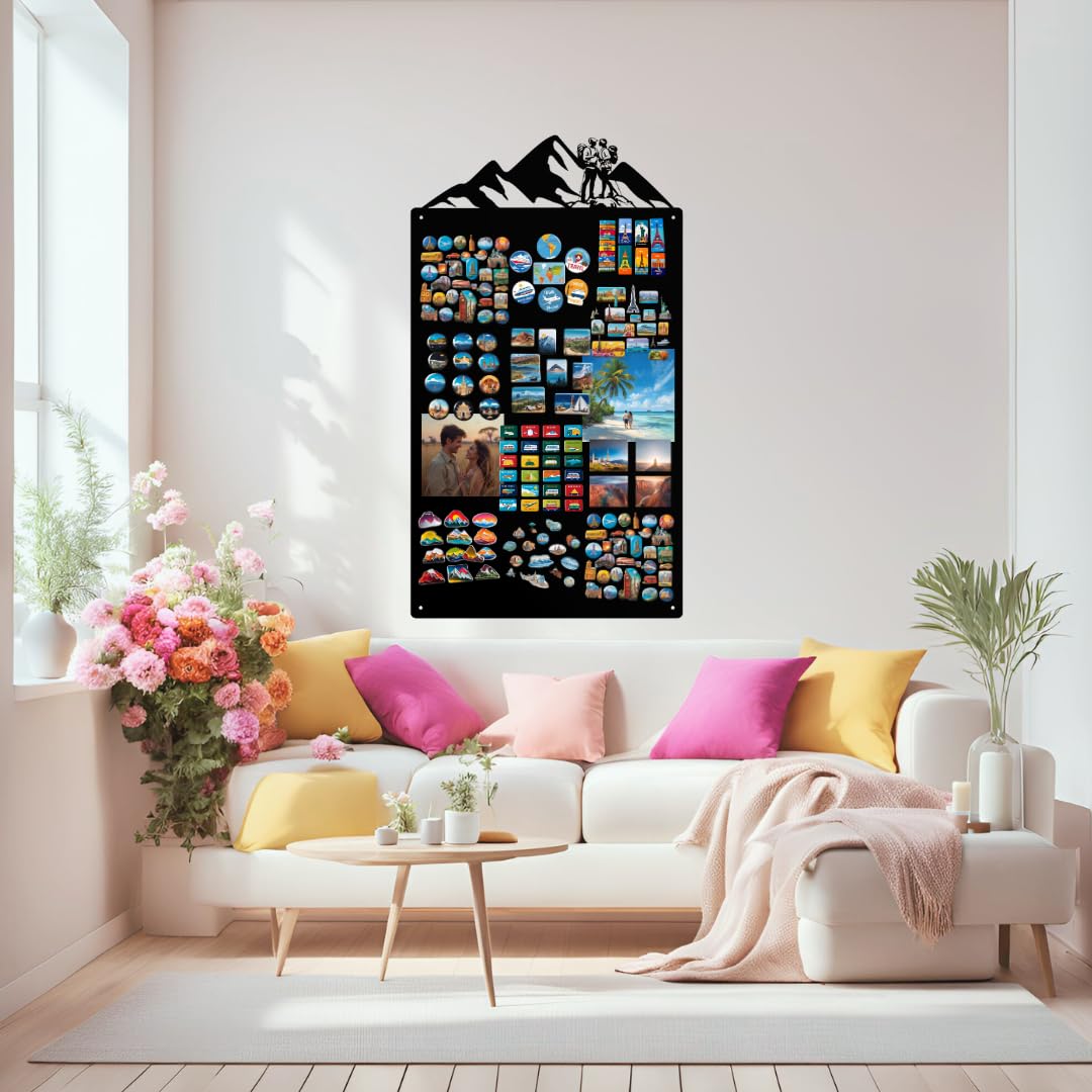 Magnettafel für Erinnerungen Schwarz 87x49 cm | Magnetisches Stahlboard für Magnete, Fotos und Notizen, Beschreibbar, Montageset inklusive