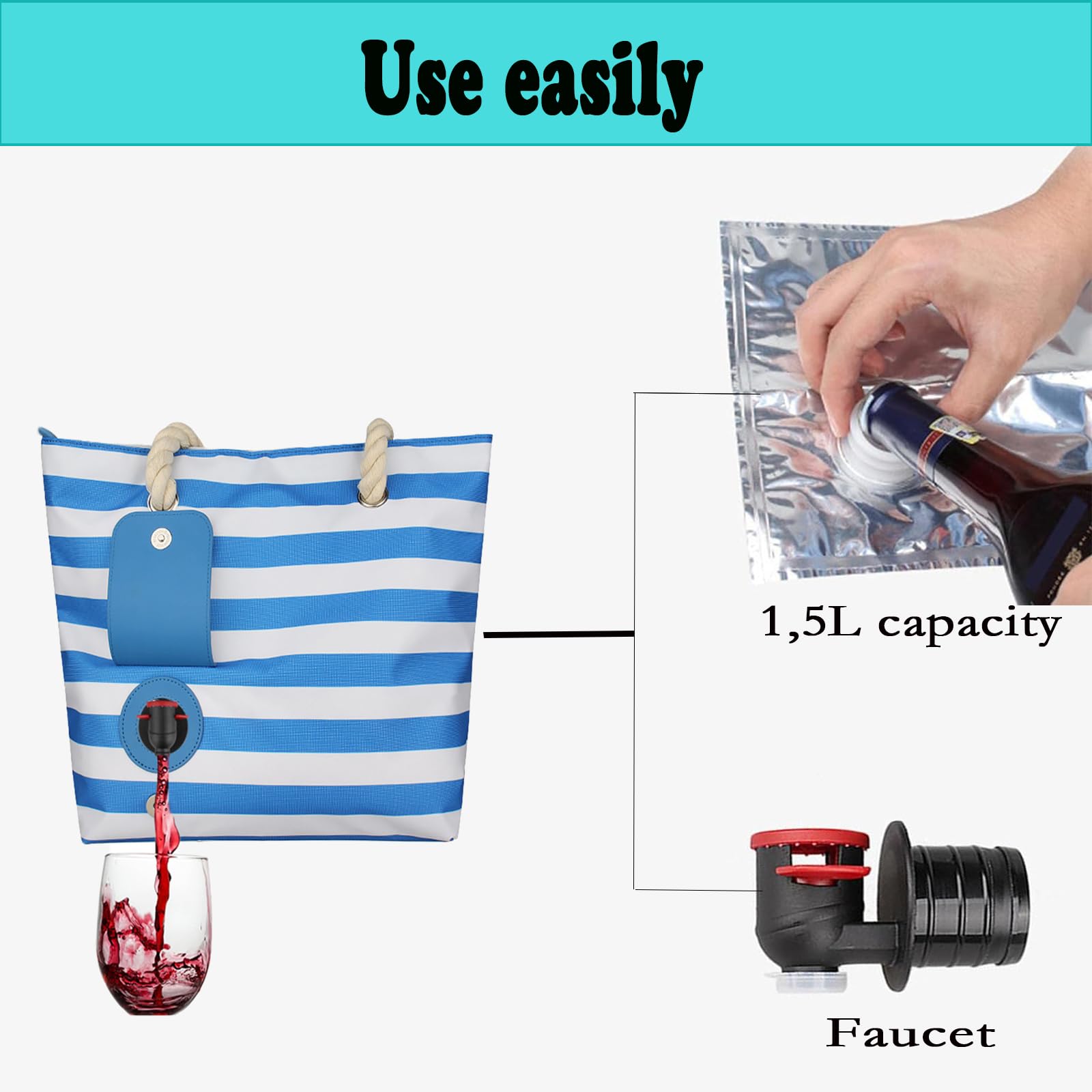 Bolsa de la compra de vino, bolsa de vino con grifo, bolsa de picnic con compartimento a prueba de fugas y aislamiento, la bolsa 2 en 1 – bolsa de almuerzo, gris, Bolsa de almacenamiento para