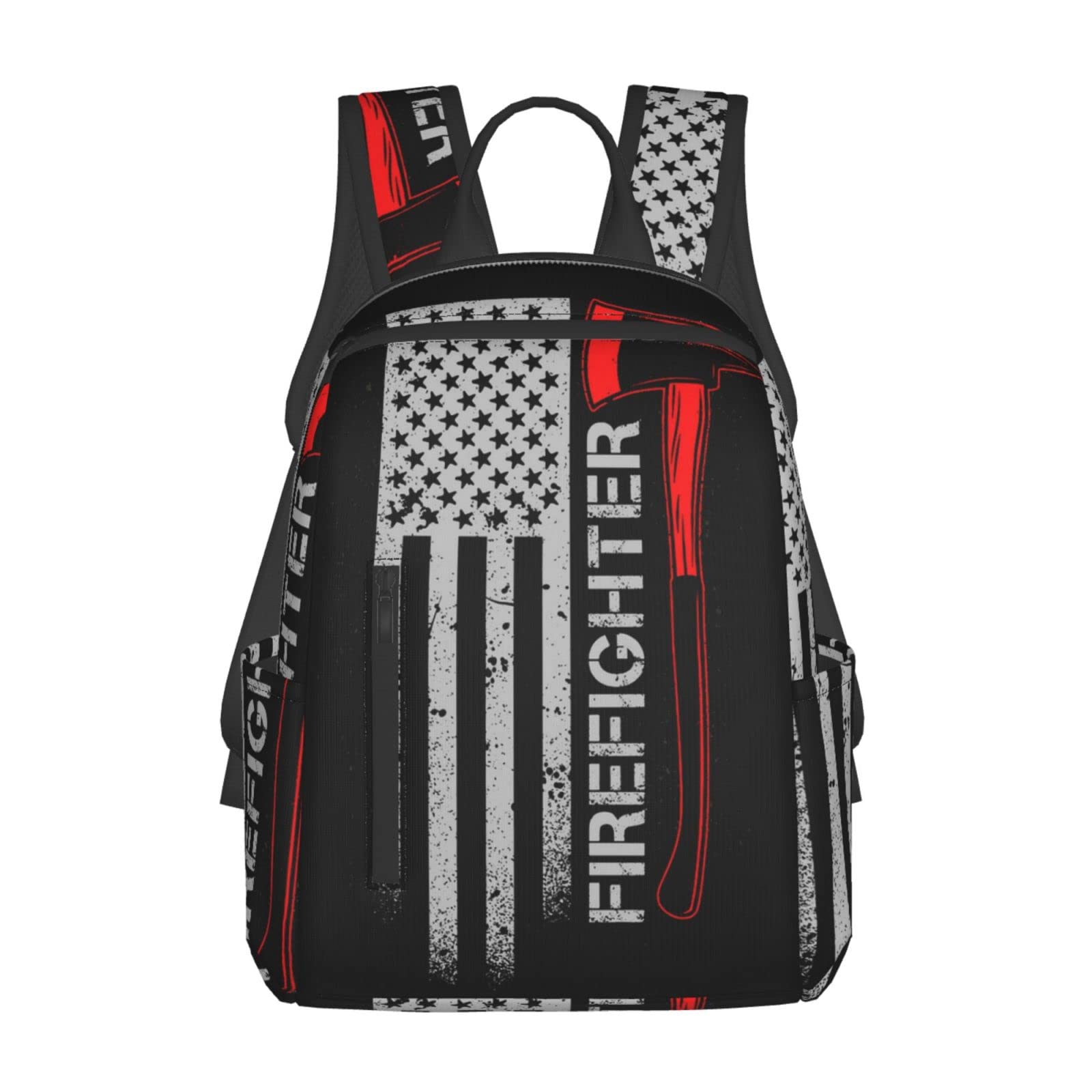 JZDACH Men women college business travel anti theft laptops backpack large capacity bookbag computer bag - for American Thin Red Line Flag Firefighter