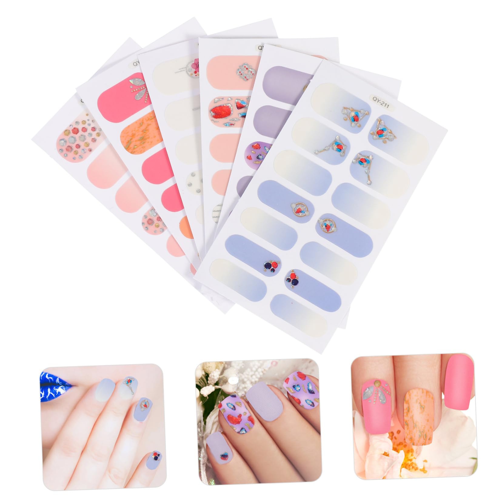 5 Set Adesivi Per Unghie Con Design Artificiale Set Per Decorazioni Nail Art Facili Applicare E Rimuovere Per Manicure E Pedicure Accessori Per Unghie Per Principianti E 6 Fogli*5