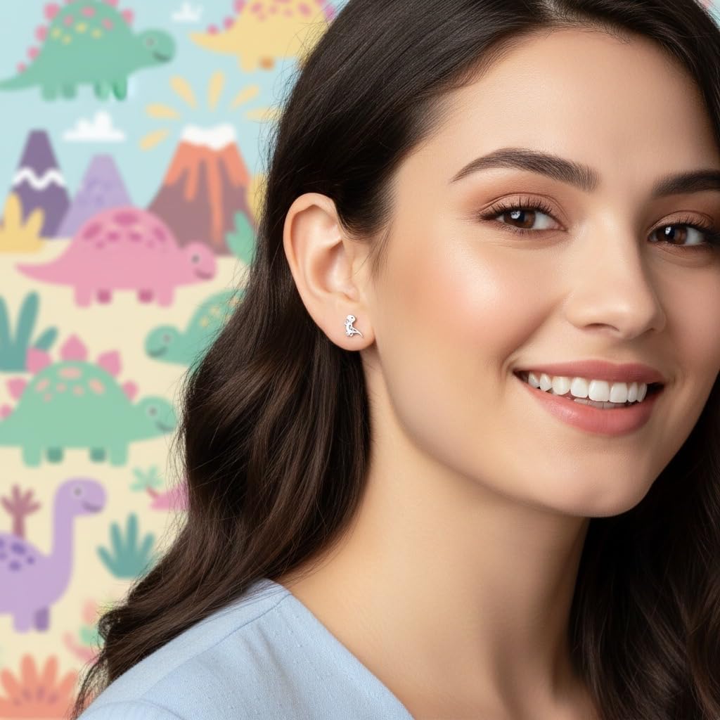 ICYROSE 925 Sterling Silver Set of 3 Pairs Assorted Dinosaur and Friends Small Stud Earrings (Nickel Free)