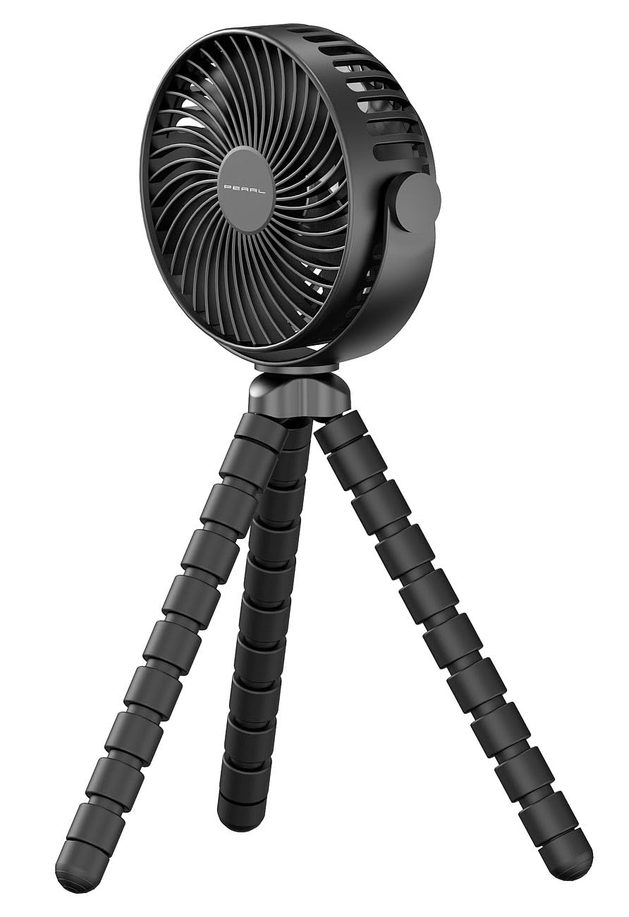 PEARL Akku Ventilator: 360°-Akku-Handventilator mit flexiblem Stativ, 3 Geschwindigkeiten (Hand-Ventilator, 3-Bein-Stativ, Mini)
