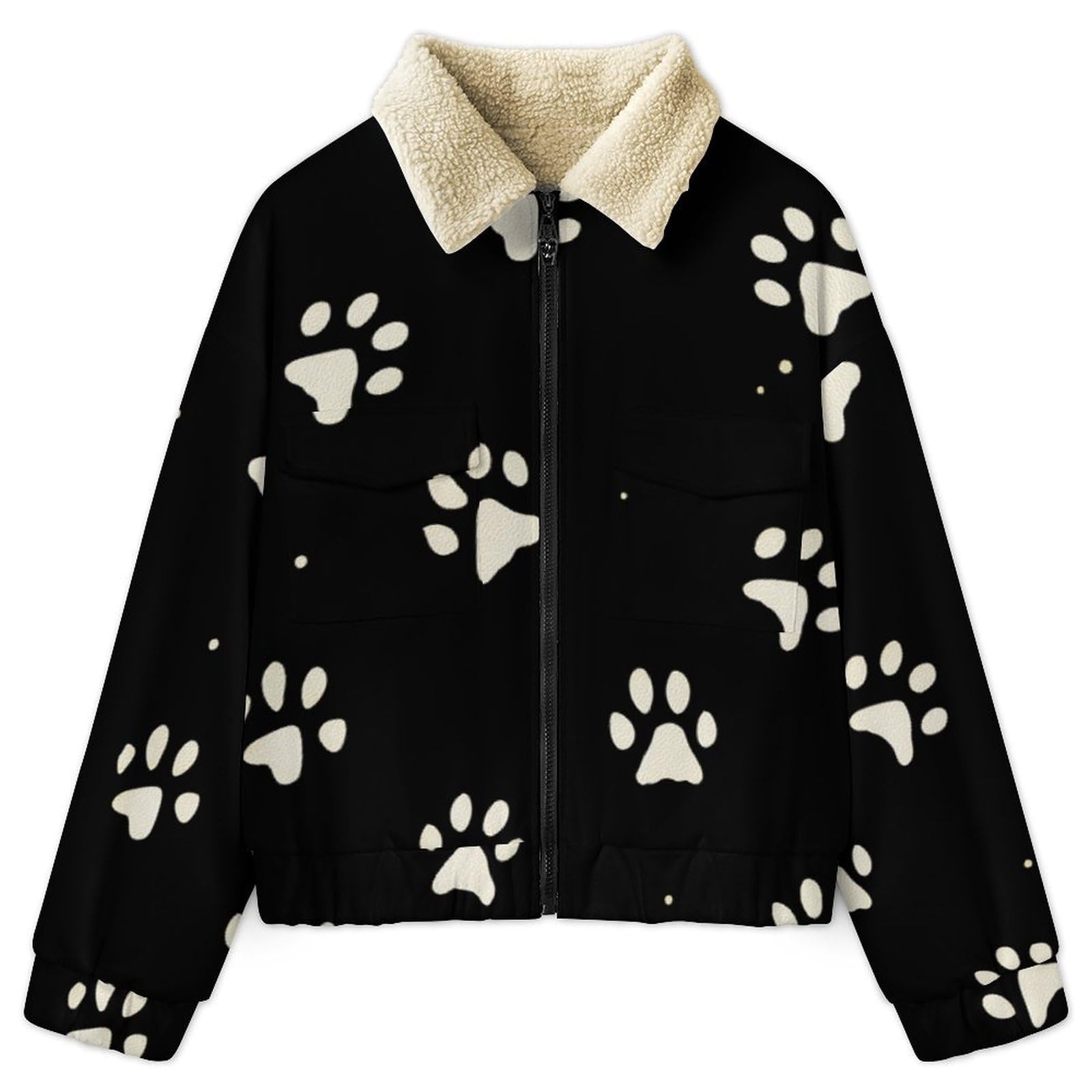 Veste Femme Empreinte De Patte De Chien Mignonne Hiver Veste Polaire Femme Thème Animalier Sweat À Sweatshirt Avec Zippée Noir Manteau D'Hiver Chaud Manches Longues Manteaux Blouson Thermique