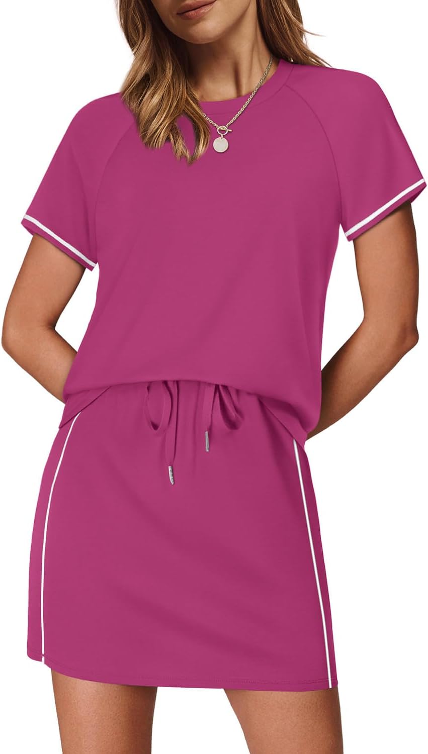 Sampeel 2 Piece Sets for Women Skirt Sets Summer Outfits Womens Clothing Set Travel Workout Skort Sets