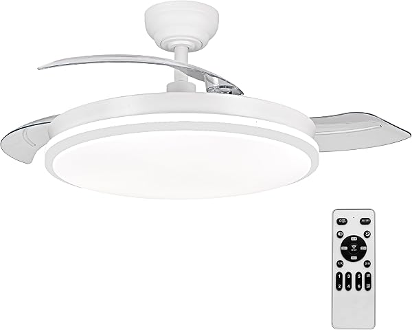Ventilador de techo con luz con mando 3 aspas, Motor DC 30W+42W Luz LED,temporizador, 6 velocidades, aspas retráctiles, 3 temperaturas de luz, función verano-invierno Silencioso (Blanco puro, 50CM) - 1