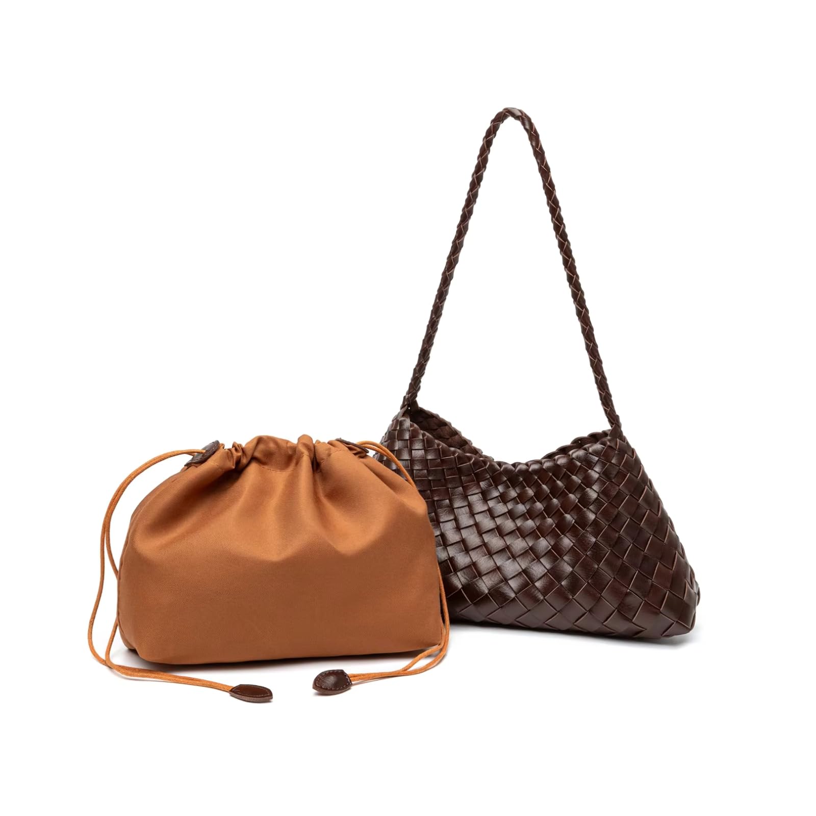 Borse da Donna Borsa A Spalla Hobo Tessuta Mano con Interna Cordone Rimovibile Giornaliera di Lusso delle Donne-Coffee
