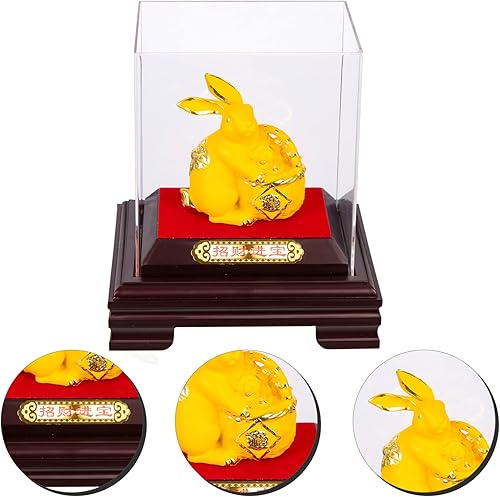 Miniatura 5 de PRETYZOOM Estatua de conejo del zodiaco 2023 de resina dorada Feng Shui 2023 Oro chino Año del Conejo Decoración de mesa para el hogar Oficina