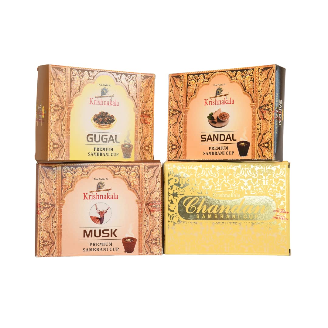 Krishnakala Herbal Cup Sambrani Combo of Sandal, Musk, Guggal and Chandan (12 Cups Each).
