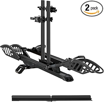 E-Bike Rack with Ramp, Hitch 2 Bike Rack, 200 lbs Capacity Electric Bike Carrier, Foldable Platform Mount for Cars, Trucks, SUVs, Minivans, Up to 5-Inch Fat Tire for 2'' Receiver