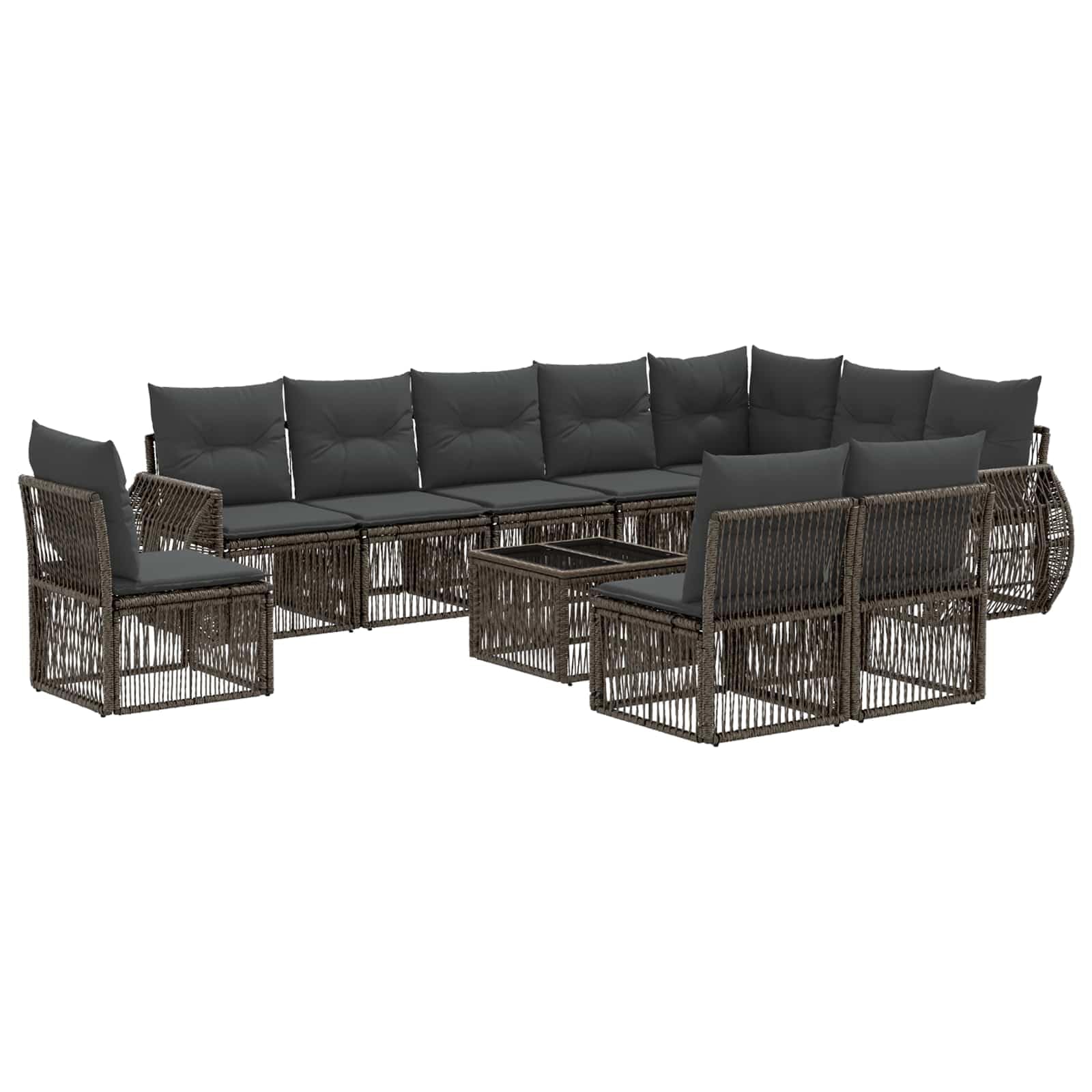 Set di divani da giardino in polyrattan, 11 pezzi, grigio | Gruppo divano modulare per terrazza ed esterno con robusto telaio in acciaio e rivestimenti lavabili.