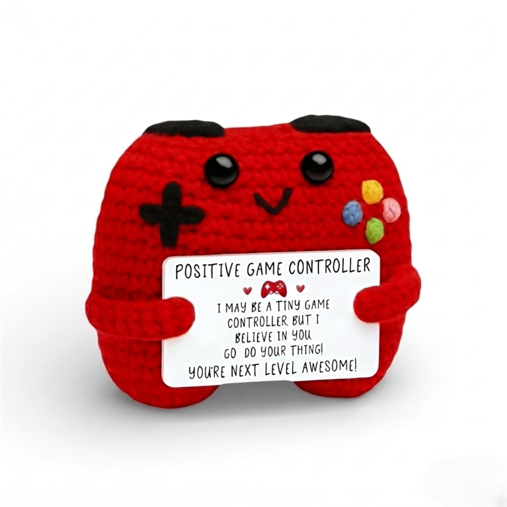 Mior Care Handmade Positive Game Controller Crochet Doll, You're Next Level Awesome Emotional Support Gift, Funny Gaming Gifts for Boyfriend, Son, Gamers, Cute Desk Decor, Game Room Accessories