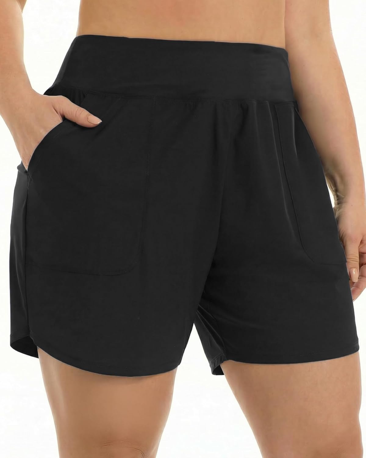Womens Board Shorts for Swimming Drawstring High Waisted Tummy Control Quick Dry Swim Bottoms with Pockets Liners