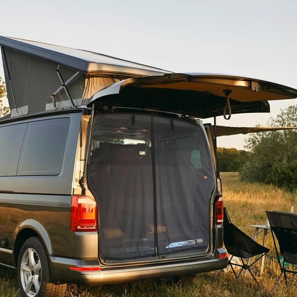 Mosquitera para Puerta Corredera de Furgoneta, Red Antimosquitos de Malla Negra Protector Solar con Cremallera, Se Adapta a Puerta Lateral de Caravana Autocaravana Camper Portón Trasero (L 162