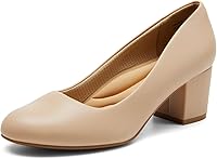 DREAMPAIRS Women's Chunky Block Heel Pumps - Comfortable 2.24" Square Toe Dress Shoes with 3D Massage Insole