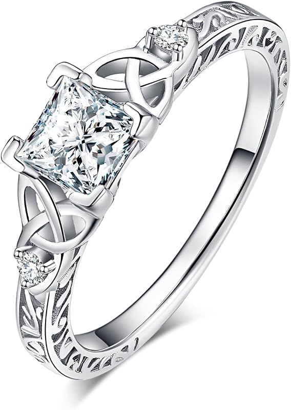 Vintage Celtic Knot Princess Cut 1.2ct Cubic Zirconia Solitaire Engagement Rings for Women