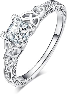 Vintage Celtic Knot Princess Cut 1.2ct Cubic Zirconia Solitaire Engagement Rings for Women